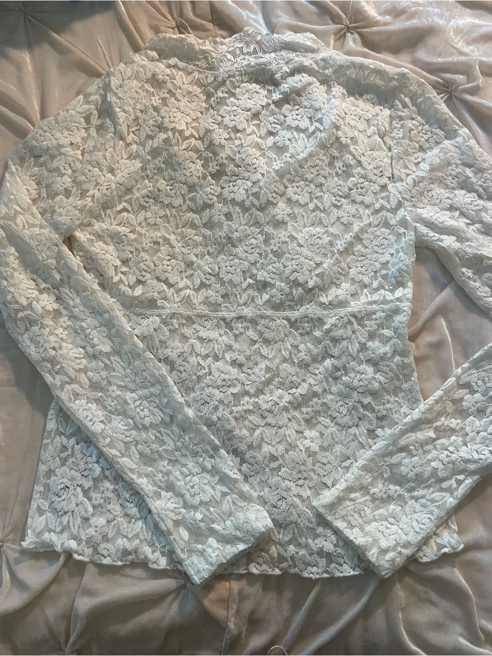 Free People All Day Lace Long Sleeve Blouse in Ivory